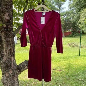 H&M Maroon Velvet Wrap Mini Dress